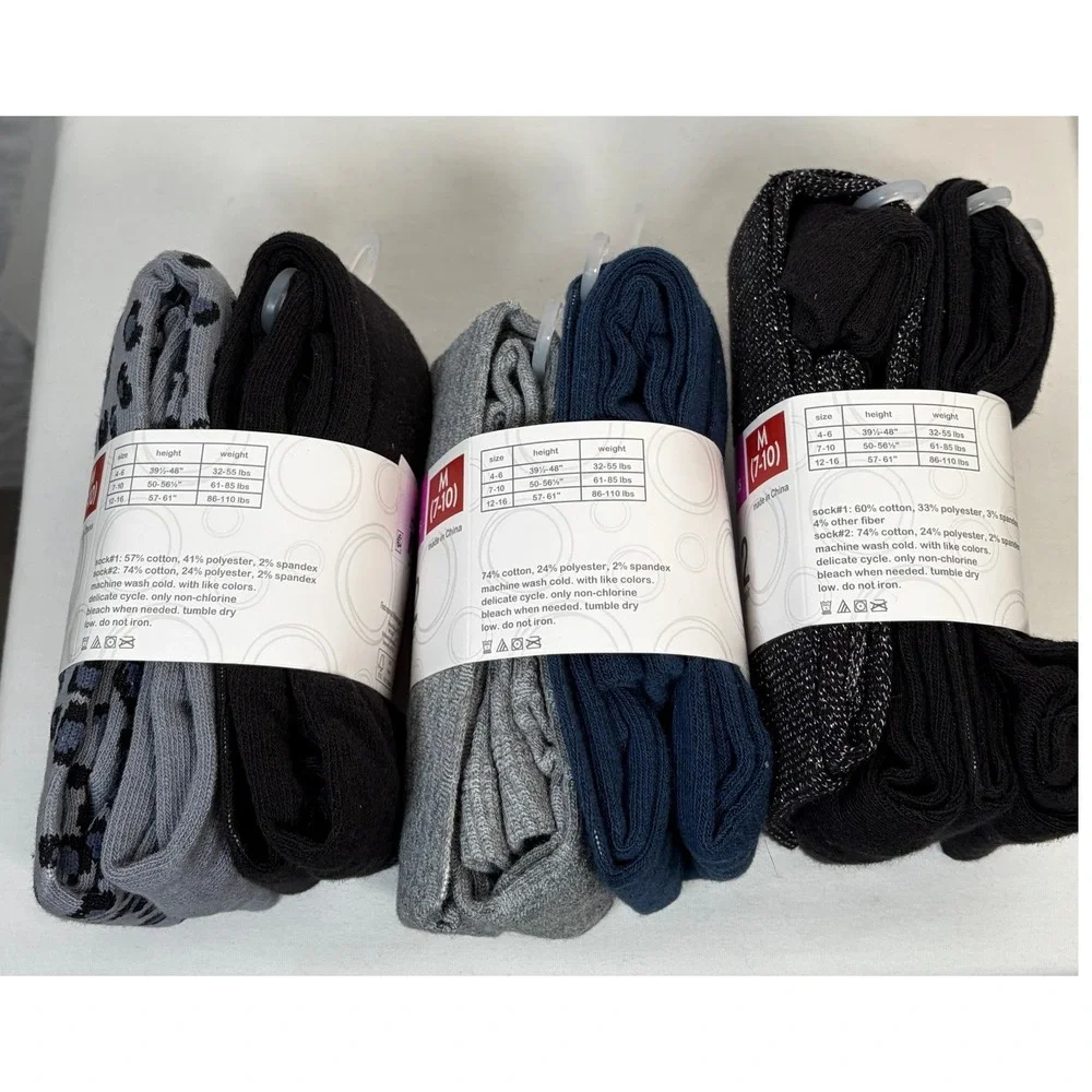 Wonder Nation Girls Heavyweight Footed Tights 6 Pair Bundle Size M 7-10 NEW